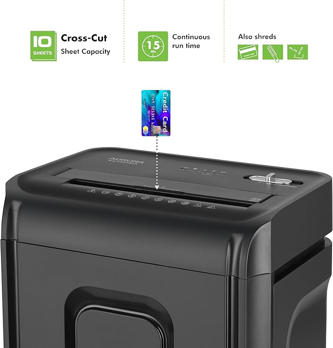 Aurora AU1035XA 10-Sheet Crosscut Paper/Credit Card Shredder with 4-Gallon Pullout Wastebasket