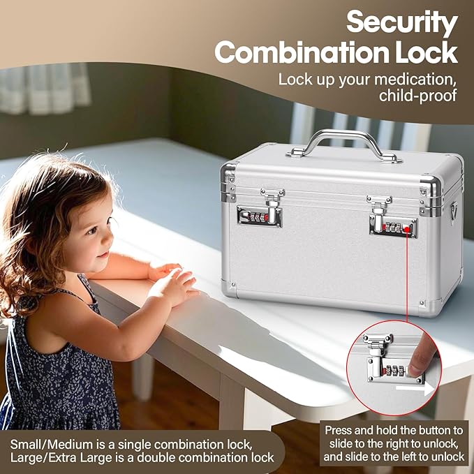 Large Lock Box - Security Combination Lock Box, Locking Storage Case for Personal Items and Medicine, Childproof Lockable Lockbox for Home/Office/School, 15.1x9.4x8.7 Inch, Silver