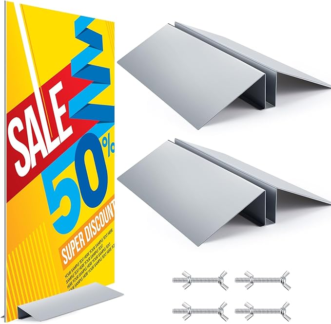 Blulu 2 Pcs Metal Floor Sign Stand Holder Fits 24" Wide Board up to 72" Tall Graphic Floor Standing Display Stand for Composite Foam Board, Acrylic Glass Sign, Base Only