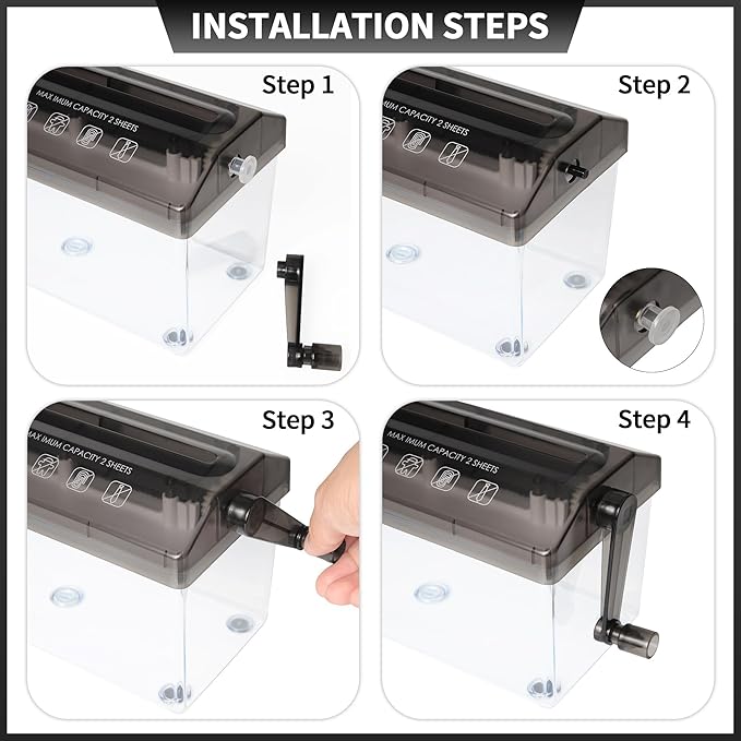 A4 Paper Manual Shredder - Black Portable Mini Paper Grinder Capacity 3L for A4 Files Documents Straight Cutting Tool Home Office Desktop Supplies WD23BK