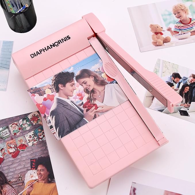 Mini Paper Trimmer, Guillotine Compact Paper Cutter, 1/4-Inch Grid for Precision Cutting, Straight Cuts Up to 3 Sheets, Perfect for Photos,Coupons,Card Making and Small Craft Projects (Pink)
