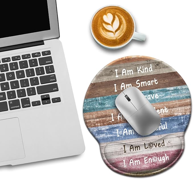 Inspirational Mouse Pad with Gel Wrist Rest, Ergonomic Comfort Non-Slip Mousepad for Pain Relief, Positive Quotes Office Decor & Desk Accessories for Teachers, Home, Computer, Gaming