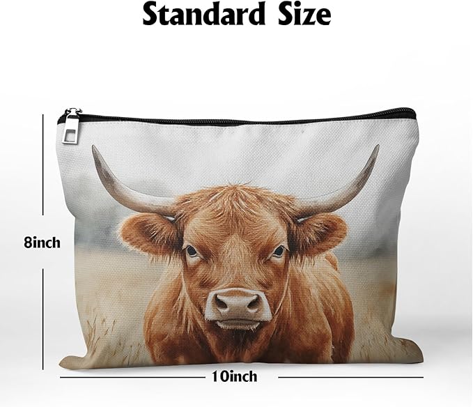 Cafl Majestic Highland Cow Makeup Bag for Women Large Capacity Make Up Bag Portable Travel Cosmetic Bag Toiletry Pouch Organizer 10 * 8inch