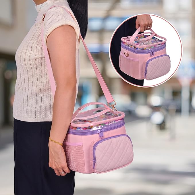 Professional Marker Organizer Case for 120 Markers, Portable Travel Art Supply Marker Storage Carry Bag with Dividers and Shoulder Strap (Pink)