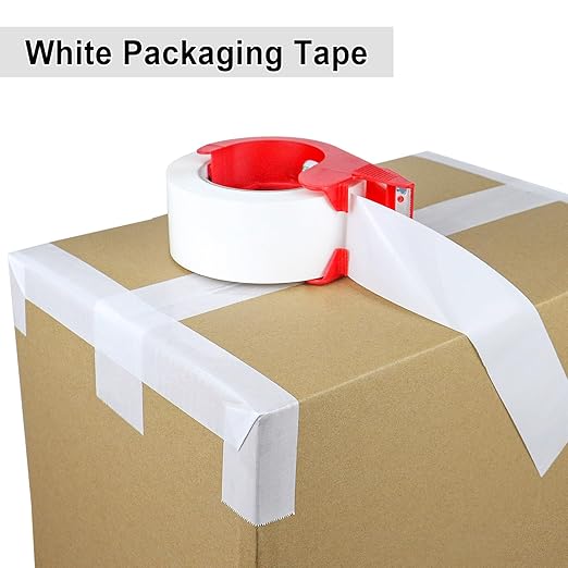 BOMEI PACK White Packing Tape with Dispenser, 2.4 Mil 1.88 Inch x 110 Yards, 3 Refills Rolls White Tape for Box Moving, Shipping and Packaging