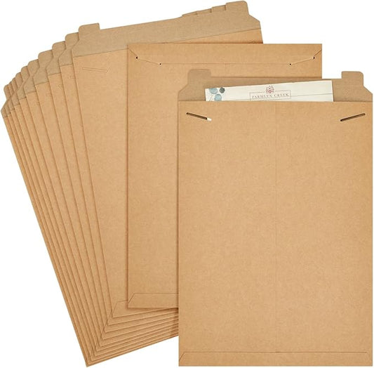 Juvale Rectangular Flat Mailers - Heavyweight 450 GSM Stock & Art Mailers - Poster Mailer Envelopes for Prints & Documents - Adhesive Flap Closure & Mailing Envelopes - 13 x 18 in, Brown, Pack of 25