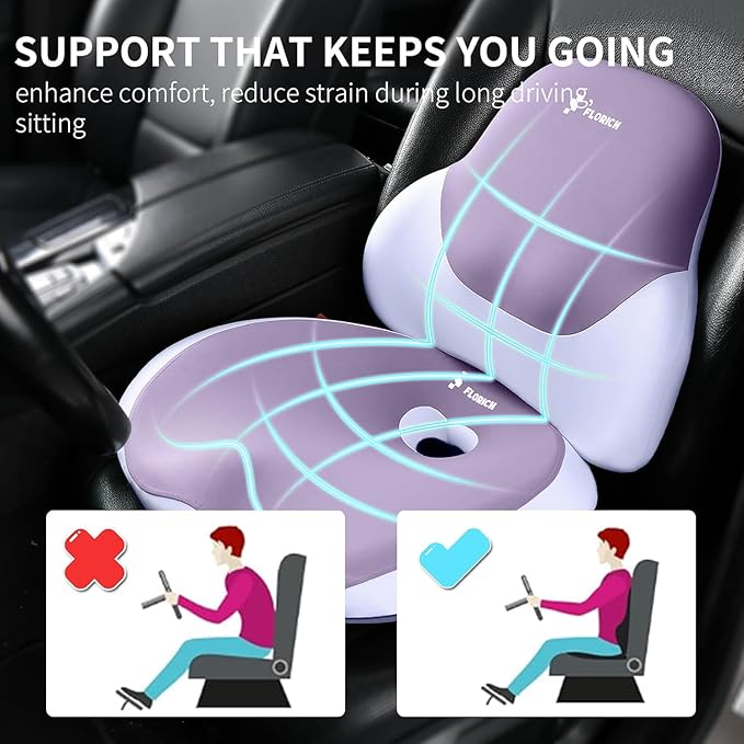 FLORICH Seat Cushion Lumbar Support Pillow for Office Chair, Car Lower Back Support, Ergonomic Desk Chair Pillow for Butt and Back Support of Memory Foam Seat Pad(Purple)