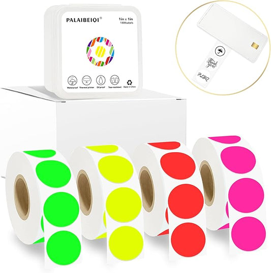 1 Inch Round Removable Thermal Sticker Labels, Color Dot Stickers, Waterproof Color Coding Sticker for Thermal Printers, Office, Retail, Home and Warehouse Organization(4 Color, 4000 pcs)