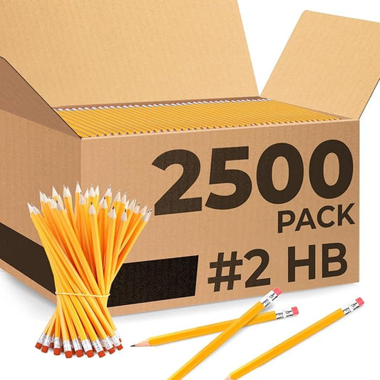 Rosmonde Pencils Bulk, 2500 Pack, Pencils for Kids, Pre Sharpened #2, Easy Hold Grip With Erasers On Top, #2 HB Value Pack, Bulk Supplies for Back To School, College Essentials & Office