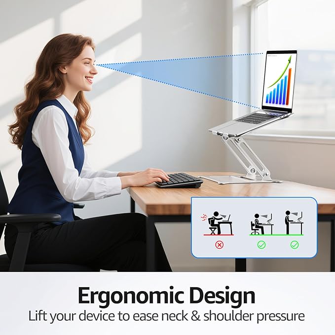 Urmust Laptop Notebook Stand Holder Adjustable Ultrabook Stand Riser Portable Compatible with MacBook Air Pro HP Dell XPS Lenovo All laptops 10-15.6"(Silver)