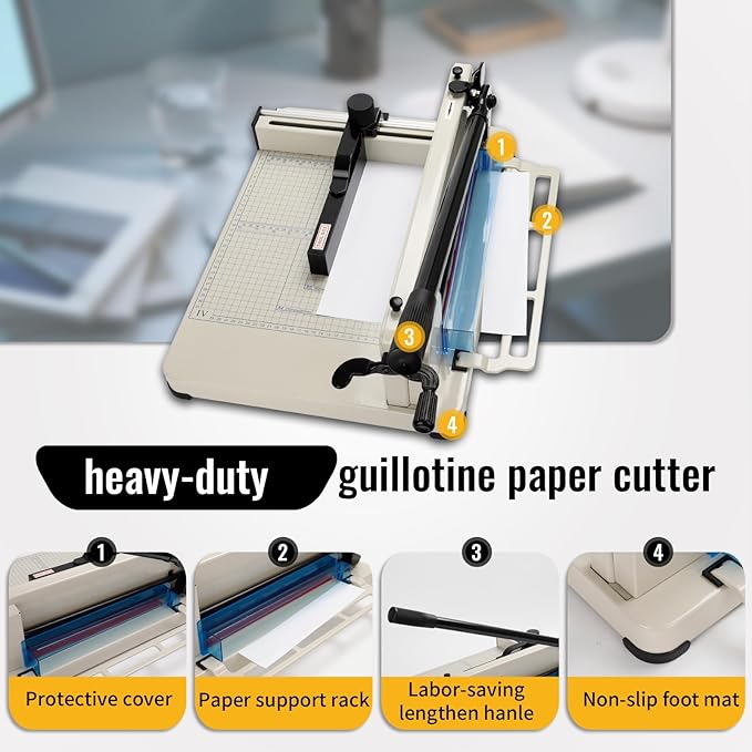 Guillotine Paper Cutter Heavy Duty 400 Sheet Capacity，Paper Cutter 12 Inch for A4 Paper with HSS Blade,Industrial Commercial Trimmer for Office,School,Print Shop,Safety Lock & Clear Grids