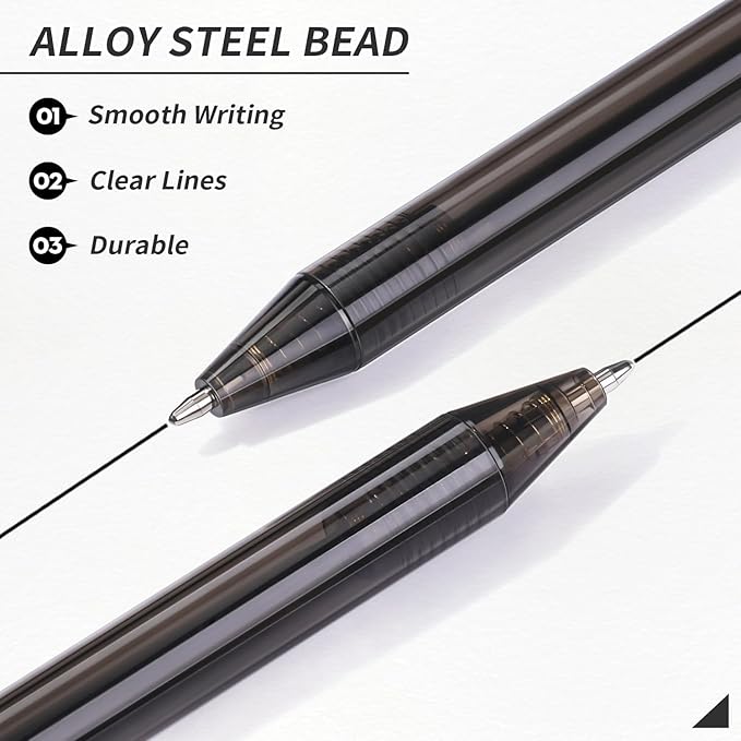 Black Pens Bulk, 60 Pack Retractable Ballpoint Pens, Black Ink 1.0mm Medium Point, Smooth Writing No-Smear Click Pens for Teachers, Students, Restaurant Servers, School & Office Supplies