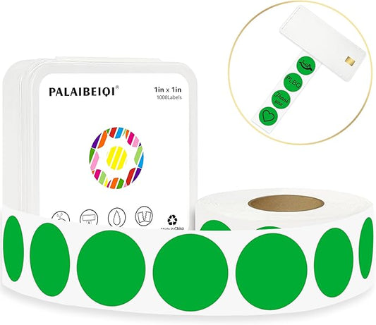 1 Inch Round Thermal Sticker Labels,Color Dot Stickers,Label Stickers,Waterproof,Oil Proof,for Thermal Printers,DIY,Office,Retail,Home and Warehouse Organization(Green,1000 Pcs)