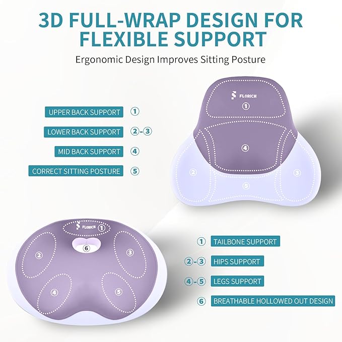 FLORICH Seat Cushion Lumbar Support Pillow for Office Chair, Car Lower Back Support, Ergonomic Desk Chair Pillow for Butt and Back Support of Memory Foam Seat Pad(Purple)