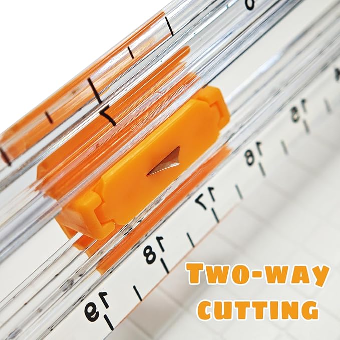 Paper Cutter Slider Small Mini,12 Inch Paper Trimmer Slicer,Two-Way Cutting,White 1 PCS Built-in Measuring Tape