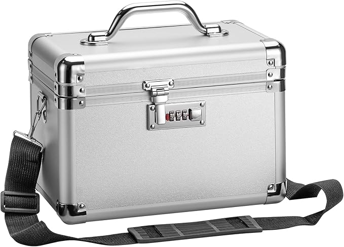 Large Lock Box - 11x6.7x7.9 Inch Lockable Security Storage Case with Combination Lock, Locking Medicine Box for Personal Items, Passports and Pills, Lockbox for Home Office, Silver