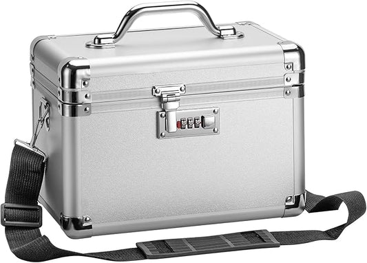 Large Lock Box - 11x6.7x7.9 Inch Lockable Security Storage Case with Combination Lock, Locking Medicine Box for Personal Items, Passports and Pills, Lockbox for Home Office, Silver