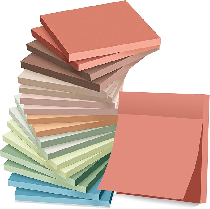 (18 Pack) Sticky Notes 3x3 in Post, Vintage Colors, Sticky Pads, Strong Adhesive, Recyclable, Self-Stick Pads, Easy to Post for Home, Office, Notebook