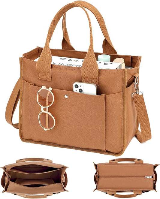Large Canvas Tote Bag for Women with Zipper & Compartments, Crossbody Laptop Bags for Work College Travel