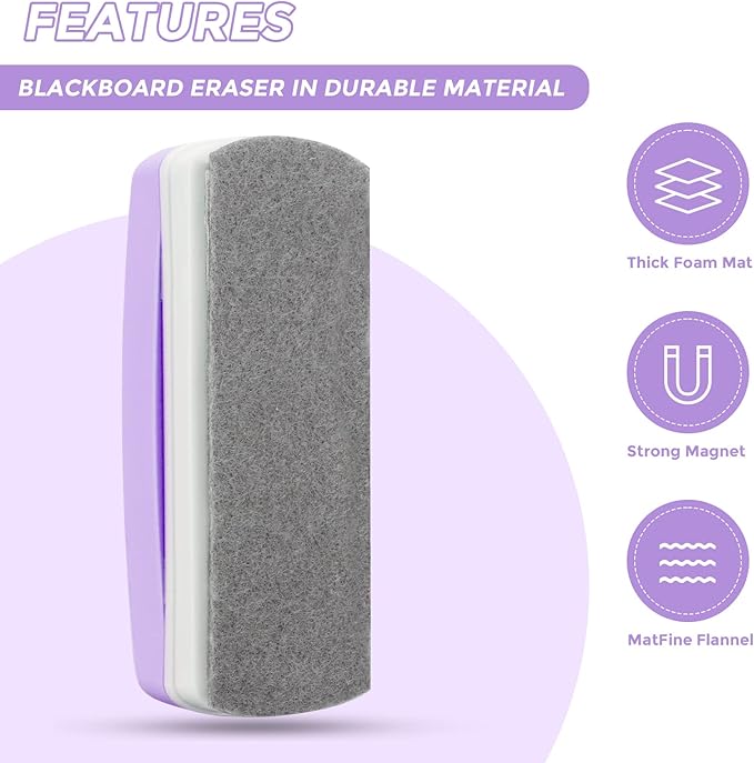 Ddaowanx Whiteboard Eraser - Magnetic Dry Erase, Glass Board Eraser, School and Office Supplies, Pack of 2 (Purple)