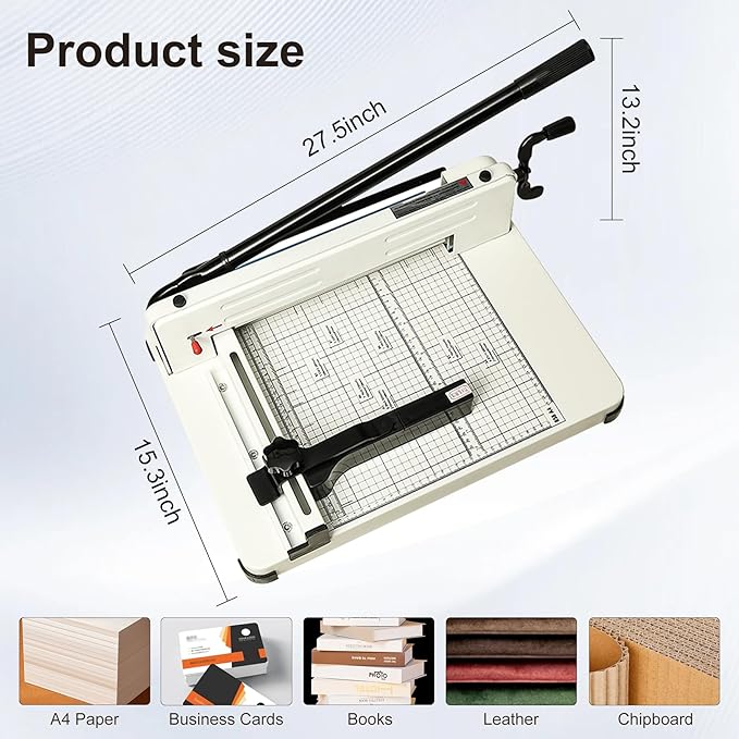 Easy to Use 12'' Metal Guillotine ，Heavy Duty Paper Cutter with Safety Blade Lock，Paper Slicer with Metal Base,Stack Paper Trimmer,Can Cut 400 Pieces of Paper，Perfect for Office，School