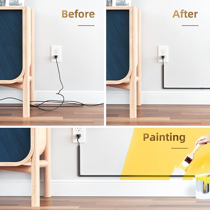 94'' Cord Hider, Delamu One-Cord Channel Cord Cover Wall, Paintable Cable Hider, Wire Hider Covers for Cords, Cable Cover Raceway, Cord Covers for Tv Wires on Wall, 6xL15.7 W0.59 H0.4in, Small, Black