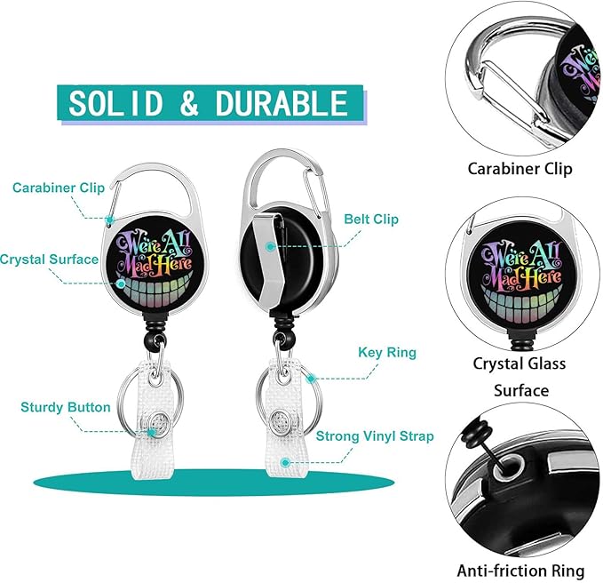 Halloween Lanyard with ID Holder, Alice in Wonderland Cheshire Cat Lanyard for Id Badge,Funny ID Badge Holder with Retractable Badge Reel, Teacher Lanyards with ID Holder Keychain Clip