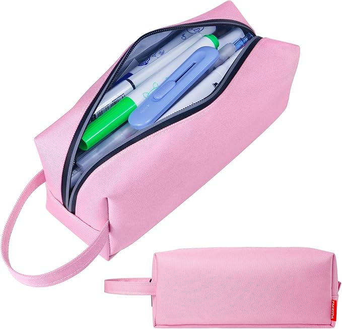 Fmeida Pink Pencil Case Aesthetic Large Capacity Pencil Case Portable Pencil Bag with Handle Cute Stationery Pen Bag Pouch Organizer for School Office Travel