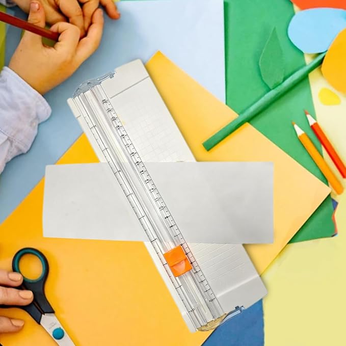 Paper Cutter Slider Small Mini,12 Inch Paper Trimmer Slicer,Two-Way Cutting,White 1 PCS Built-in Measuring Tape