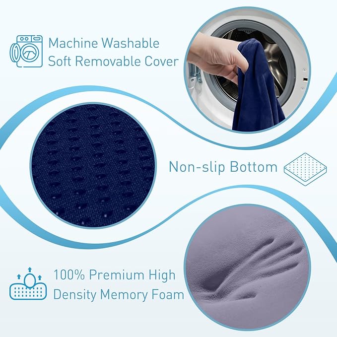 BlissTrends Seat Cushion,Thick Memory Foam Cushions for Office Chair, Car Seat, Airplane, Relieving Pressure Tailbone Sciatica Back Pain for Long Sitting Office Workers, Car Drivers 4.7in Thick Blue