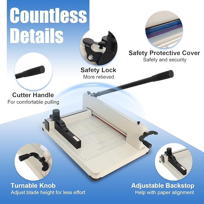 12 in Heavy-Duty Guillotine Paper Cutter, Paper Trimmer, Industrial-Grade Steel Blade, Dual Safety Lock Protective Cover, Cuts Cardstock, Posters Bulk Paper for Office, School Crafting