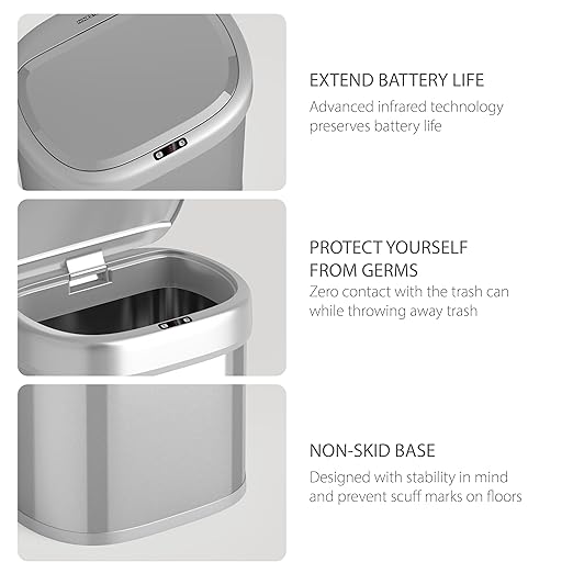 Ninestars 21 Gallons Automatic Touchless Kitchen Trash Can with Lid, Motion Sensor Trash Can for Kitchen, Living Room, Office, 80 Liter Stainless Steel Garbage Bin (21 Gallon Oval)