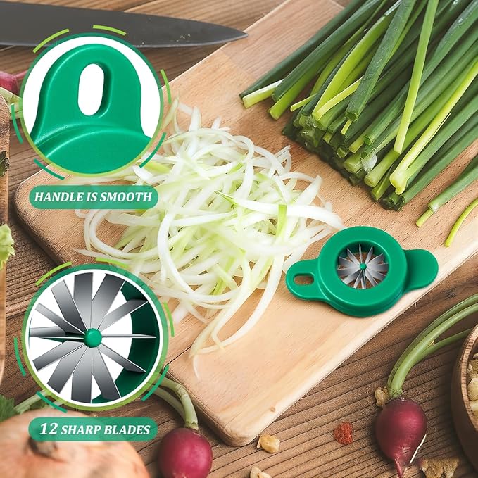 ABOOFAN Portable Scallion Cutter Onion Shredder Kitchen Cutting Tool with 12 Sharp Blades for Easy Vegetable Chopping and Food Preparation