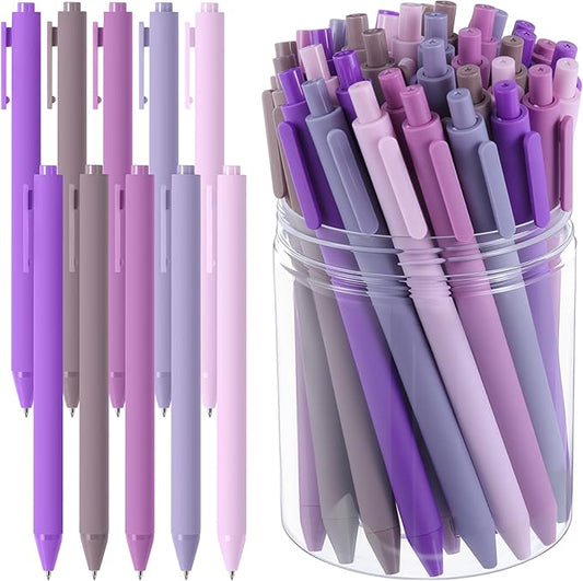 Crtiin 50 Pcs Gel Ink Pens Bulk, Black Ink 0.5mm Fine Point Retractable Pen Smooth Writing Office School Supplies for Teacher Server Operation Christmas Charity Donation Thanksgiving (Purple Series)