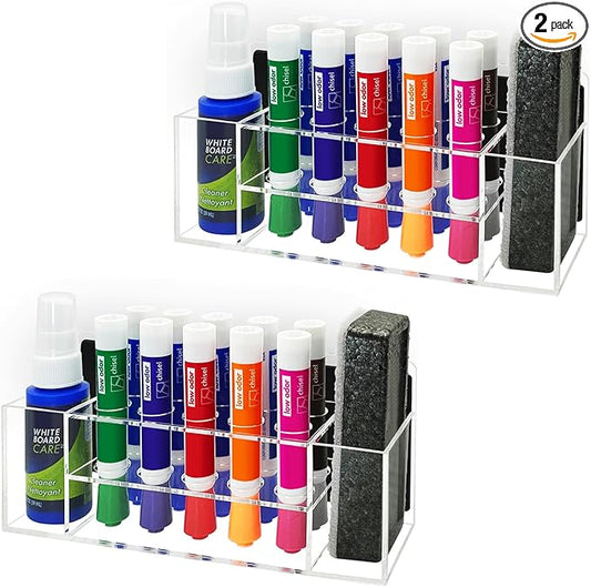 Acrylic Magnetic Dry Erase Marker Holder, 10 Slots Clear Magnetic Marker Pen Holder, Magnet Storage for Whiteboard Office, School, Home, Pen,Eraser,Cleaner Not Included, 2PCS