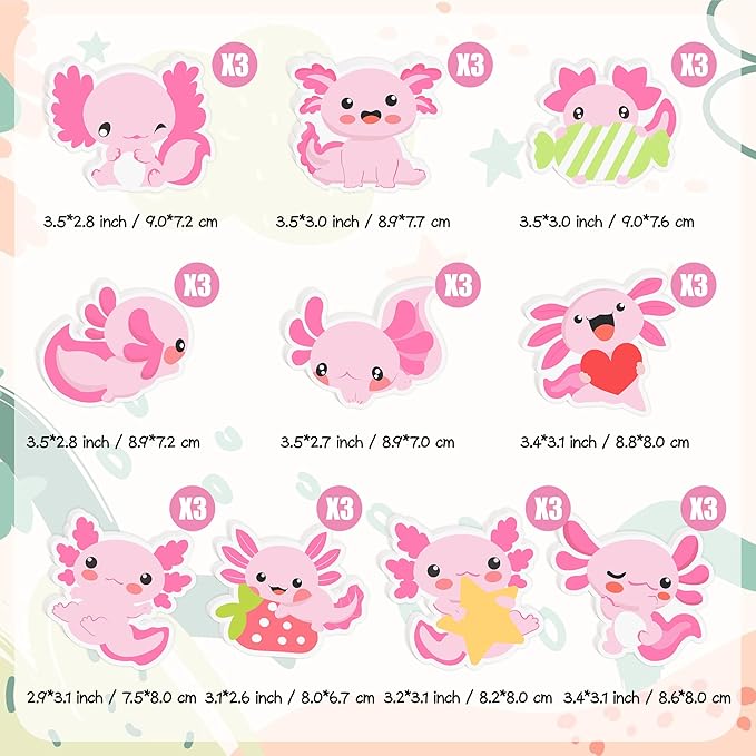 Xqumoi 30 Pack Cute Axolotl Sticky Notes, Mexican Walking Fish Shaped Self Sticky Notepads Animal Writing Memo Pads Teacher Appreciation Gift Back to School Office Supplies Birthday Party Favors