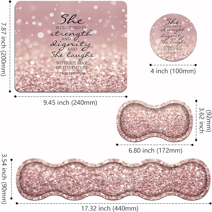 Ergonomic Keyboard Wrist Rest and Mouse Pad Wrist Rest Set with Coasters [4Pcs], Non-Slip Rubber Base for Home Office Working Studying Easy Typing & Pain Relief, Bible Verses Proverbs 31:25