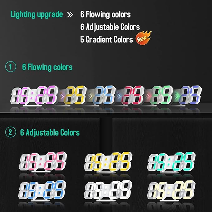 EDUP HOME 3D LED Neon Digital Desk Wall Alarm Clock RGB Night Light 7 Colors 9.7" with Remote Control for Bedroom/Living Room/Kitchen/Office, Adjustable Brightness,12/24 Hr, Time/Date/Temperature