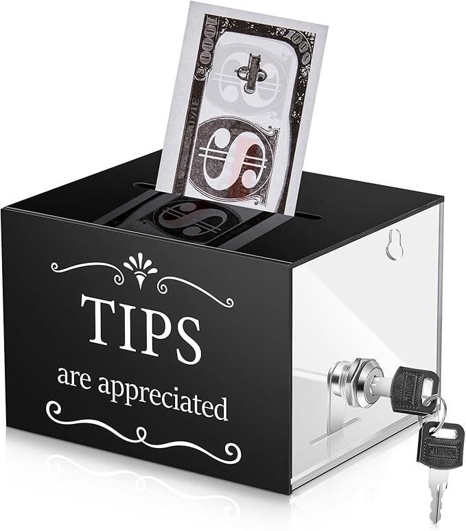 Vesici Tip Jars for Money 6 x 4 x 5 Inch Acrylic Tip Collection Box with Lock Donation Suggestion Box for Tip Storage Container Raffling Box for Bartender Bars, Musicians Restaurants Driver