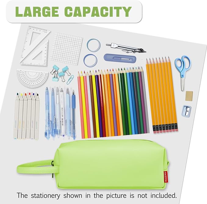 Fmeida Pencil Case Pencil Bag Green Pencil Pouch PU Leather Pen Case Pen Holder Stationery Organizer Pouch Zipper Bag for Pencils Pens Markers Makeups
