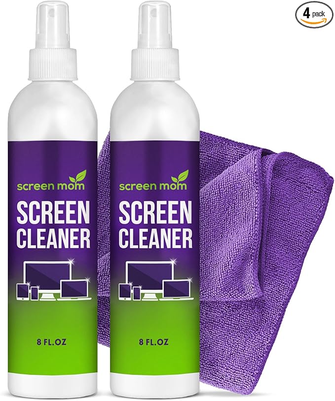 Screen Cleaner Spray and Microfiber Cloth 2-Pack (2x8oz) by Screen Mom-Screen Cleaner Spray and Wipe for TV, Computer, Phone, iPad, Car Screen Cleaning Kit Electronic Cleaner Spray
