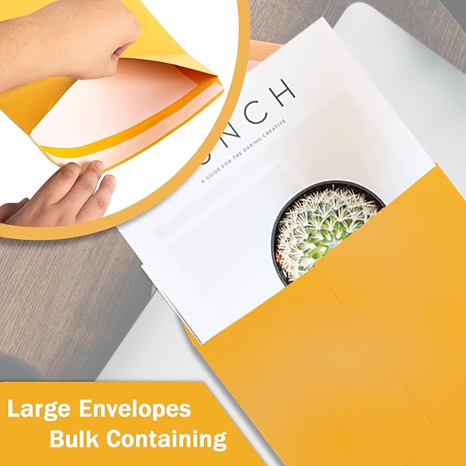 10x13 Catalog Envelopes Self Seal 100 Pack, Goefun 100GSM Paper Yellow Brown Manilla Envelopes with Peel and Seal Flap for Mailing, Organizing and Storage