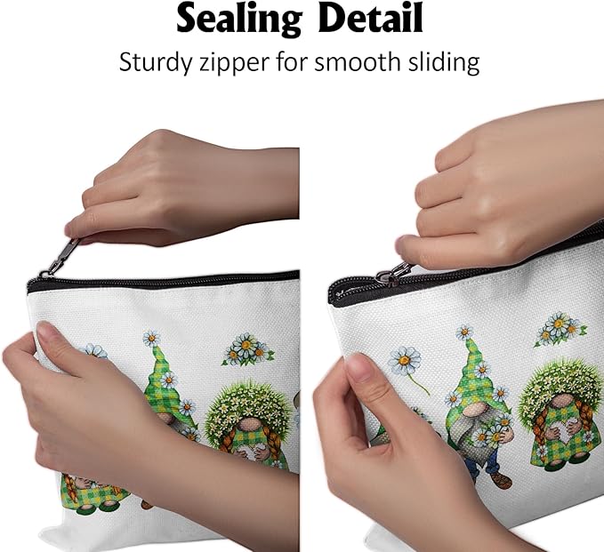 Cafl Watercolor Сhamomile Gnome Makeup Bag Meadow Flowers Gnomes Cosmetic Bag for Women Large Capacity Make Up Bag Portable Travel Toiletry Pouch Organizer 10 * 8inch