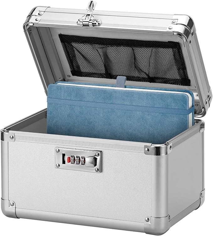 Large Lock Box - Security Combination Lock Box, Locking Storage Case for Personal Items and Medicine, Childproof Lockable Lockbox for Home/Office/School, 10.2x6.8x6.9 Inch, Silver