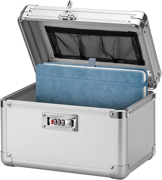 Large Lock Box - Security Combination Lock Box, Locking Storage Case for Personal Items and Medicine, Childproof Lockable Lockbox for Home/Office/School, 10.2x6.8x6.9 Inch, Silver