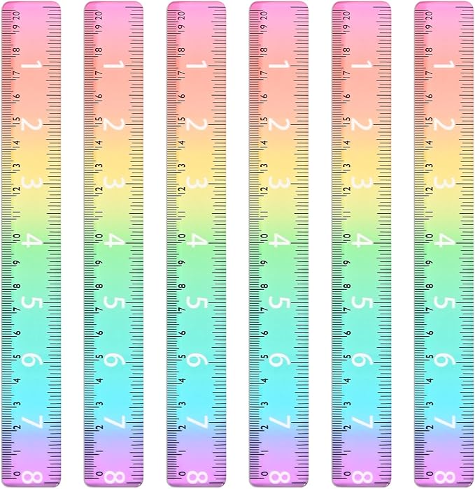 BAYTORY 6Pcs 8inch/20cm Acrylic Straight Rulers, Transparent Gradient Color Rulers, Shatterproof Rainbow Color Measure Stationery with Centimeters, for School Classroom Student (8inch/20cm)