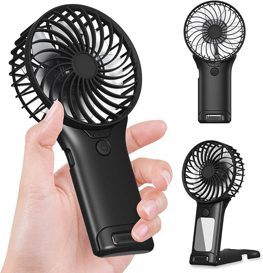 GEHEN Portable Pocket Fan, USB Rechargeable, Mini Fan with Mirror, 4 Gear Wind, Up to 15 Hours, Hand Fan with Powerful Cooling for Travel/Summer/Concerts/Lash, Gifts for Women(Black)