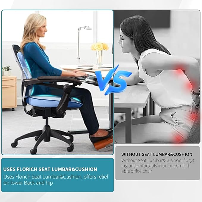 FLORICH Seat Cushion Lumbar Support Pillow for Office Chair, Car Lower Back Support, Ergonomic Desk Chair Pillow for Butt and Back Support of Memory Foam Seat Pad(Blue)