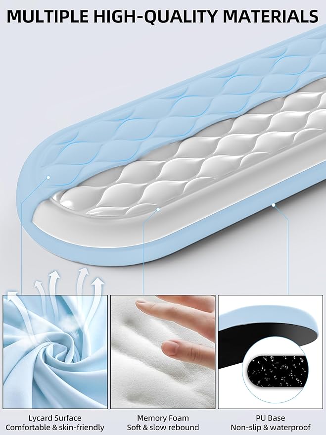 TopMade Upgraded Wider Wrist Rest Set, Soft Memory Foam Keyboard Hand Rest Pad, Computer Ergonomic Keyboard Mouse Wrist Support for Typing Pain Relief, Comfort for Office, Gaming, Study, White Ice