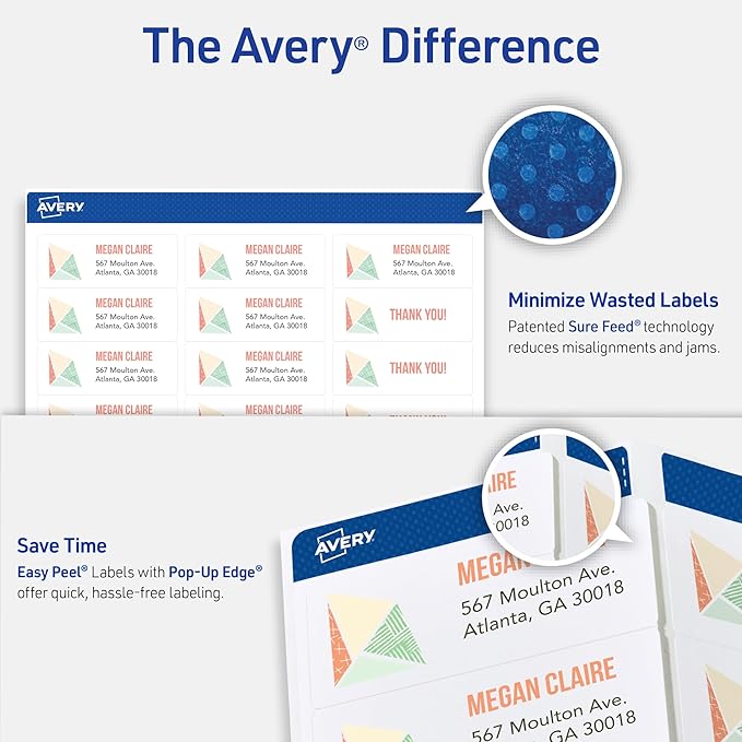 Avery Easy Peel Printable Address Labels with Sure Feed, 1" x 2-5/8" Customizable Stickers, White, 7,500 Blank Mailing Labels, Great for Mailing, Shipping, and More (5960)